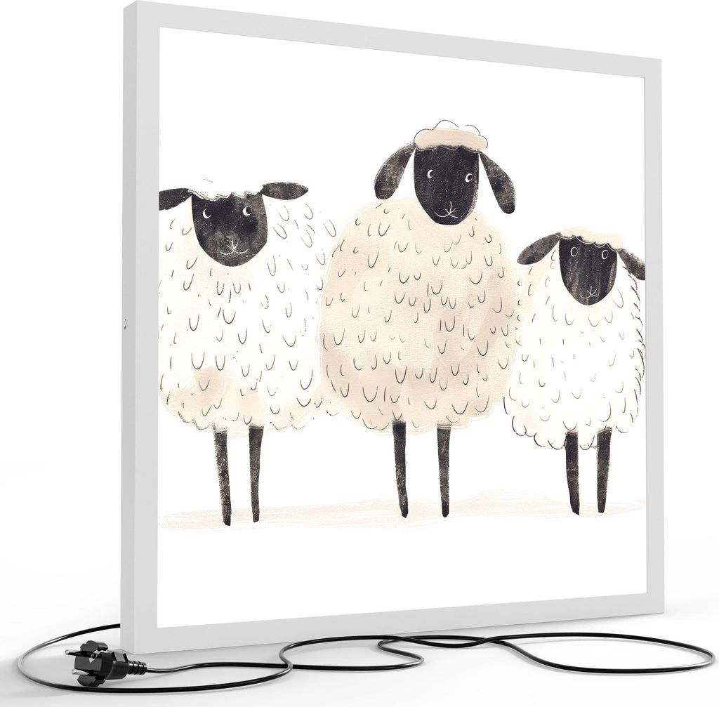 DEQORI LED-Bild & Lampe 60x60 cm Weiß 'Wollige Freundschaft' Leuchtbild LED Leuchte