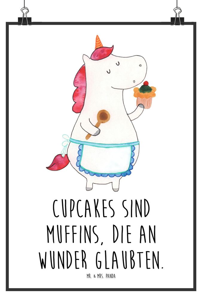 Mr. & Mrs. Panda Bild Einhorn Küche DIN A3 - Weiß - Geschenk, Kunstdruck, Backen, wandkunst, Plakat, Einhörner, Unicorn, Torte, Motivation, post...