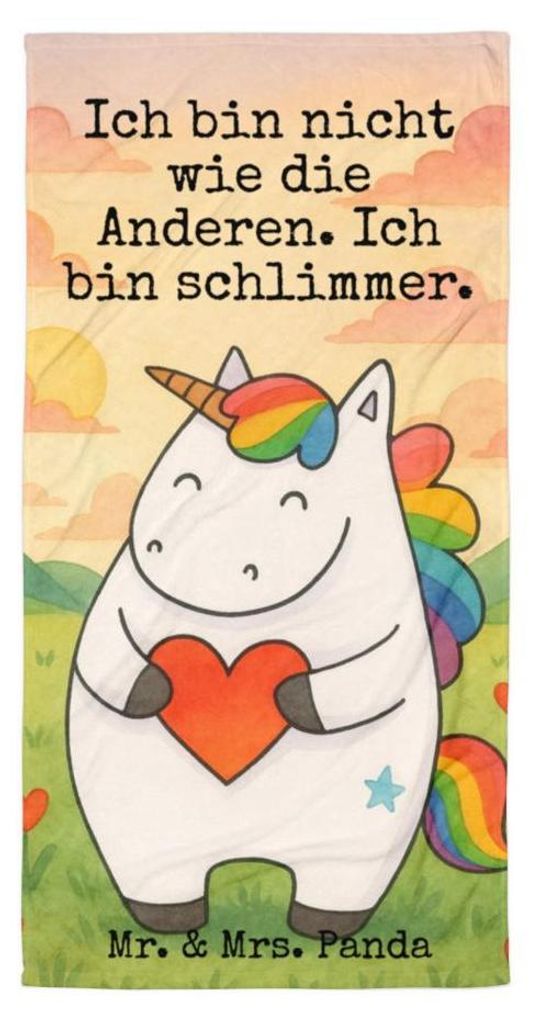 Mr. & Mrs. Panda Strandtuch Einhorn Herz Design - Weiß - Geschenk, Unicorn, Frottee-Handtuch, Lustig, Badehandtuch, Einhörner, Freundin, Duschtuc...