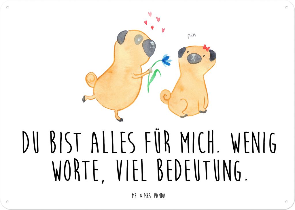Mr. & Mrs. Panda tafel Mops Verliebt DIN A4 - Weiß - Geschenk, Sprüche, Liebe, Schild, Magnetschild, Retro Blechschild, Wandbild, Pure, Knuffig, ...