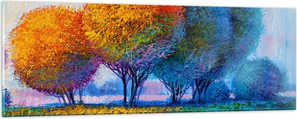 Bilder auf glas - Bäume Wiese Sommer - 90x30cm - Glasbilder - Wandbilder - Kunstdruck - zum Aufhängen bereit - Wanddekoration aus Glas - Glas Bil...