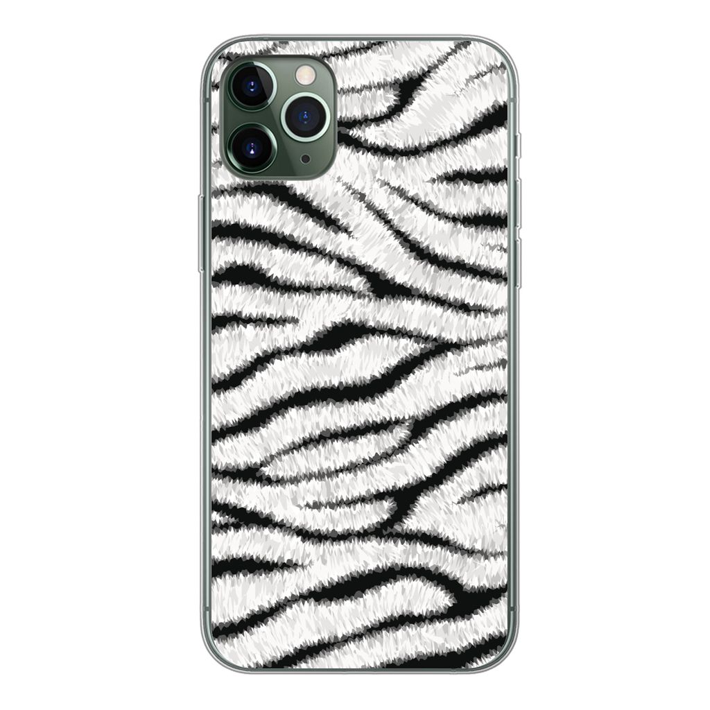MuchoWow Handyhülle Schutzhülle Hülle für iPhone 11 Pro Max Tiermuster - Zebra - Weiß Silikon Softcase Handy Hülle - Schutz