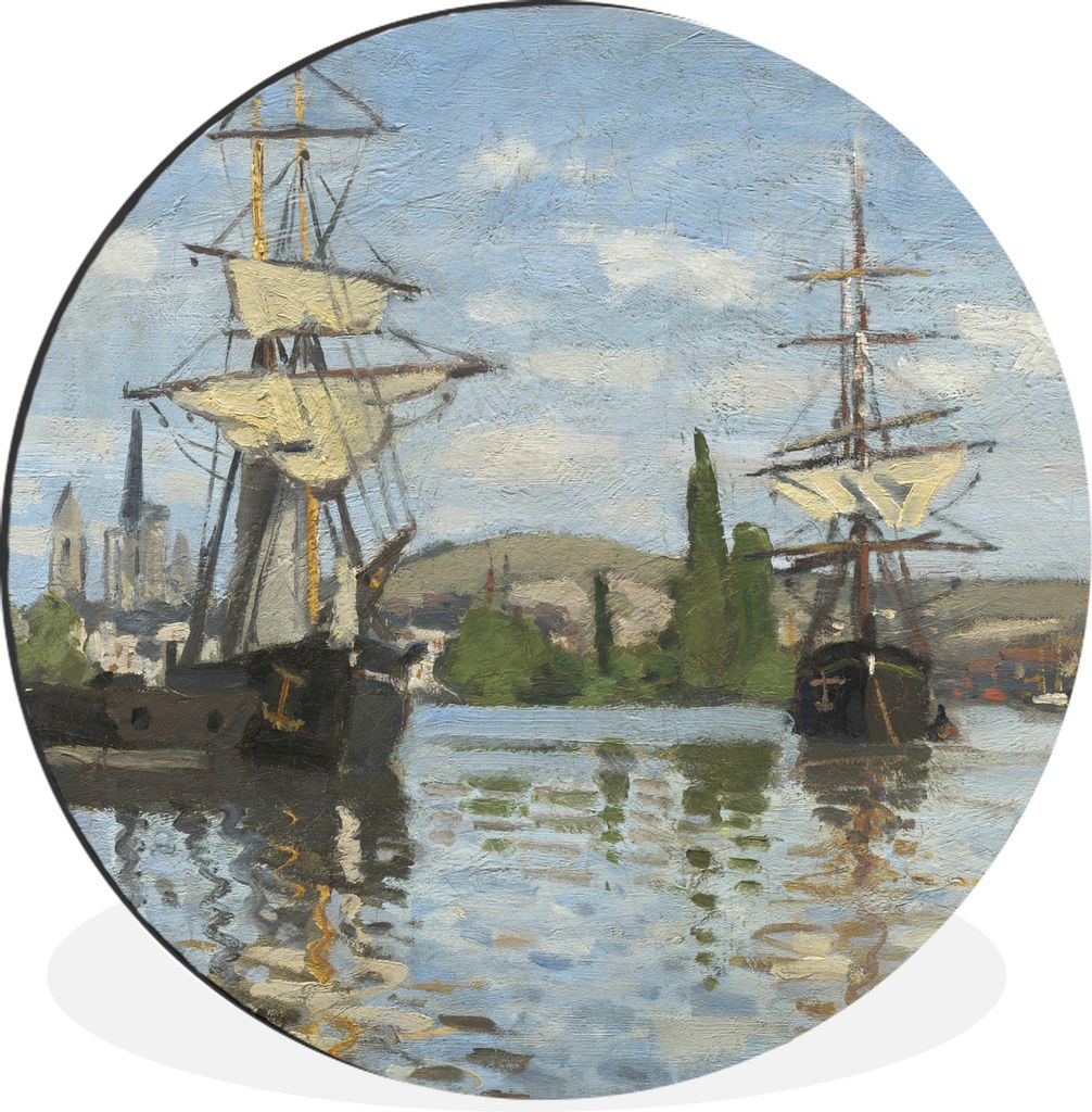 MuchoWow Aluminium Wandkreis Segelschiffe auf der Seine bei Rouen - Claude Monet Ø 90 cm Wanddeko Modern Wohnzimmer - Mauerkreis - Wandbilder - ...