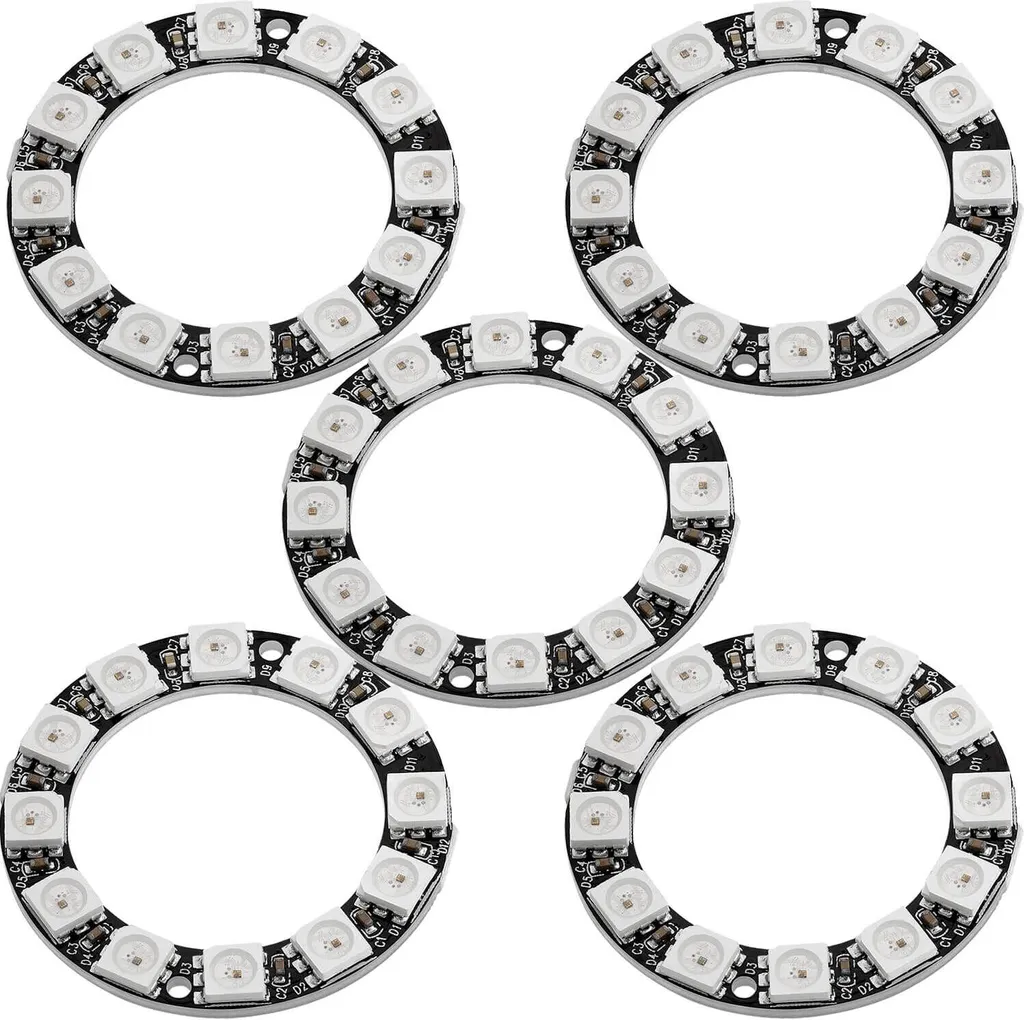 Anneau LED pour Projets Arduino et Raspberry Pi - Pack de 5 WS2812B 5V