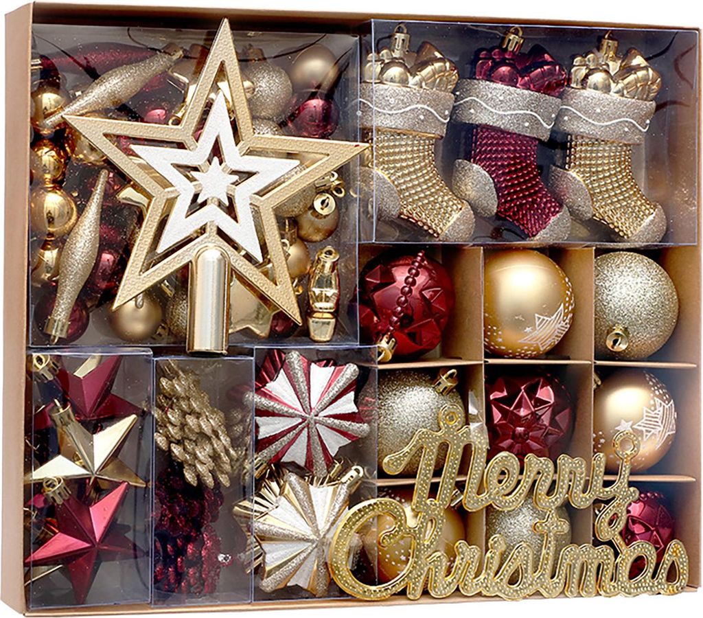 70 Teile/schachtel Verschiedene Frohe Weihnachten Ornament Bruchsichere Weihnachten Ball Stern Baum Topper Hängen Strumpf Schneeflocke Urlaub Part...