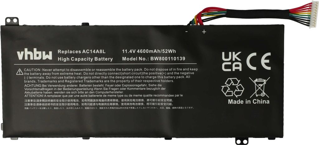 vhbw Akku kompatibel mit Acer Aspire VN7, V15 Nitro, VN7-591G-70RT, VN7-571G, VN7-571, VN7-591G, VN7-591 Notebook (4600 mAh, 11,4 V, Li-Polymer)