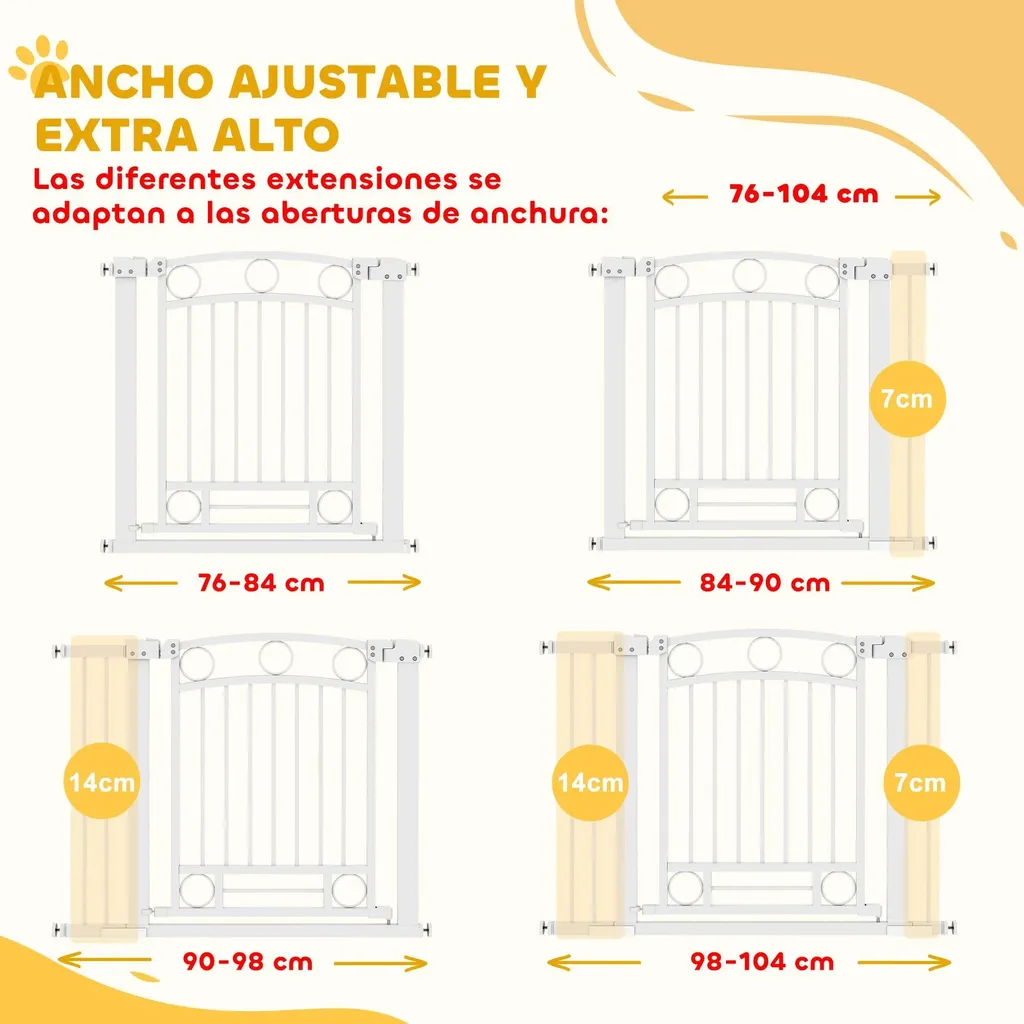 Barrière pour chiens avec 2 extensions réglable en métal blanc Taille S