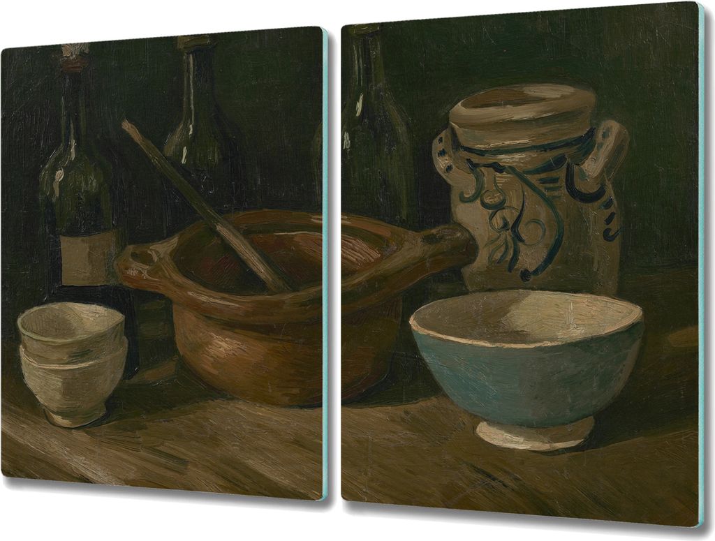 Coloray Schneidebrett Herdabdeckplatte 2x40x52 cm Kochplattenabdeckung Küchenbrett Hackbrett - Keramik Flaschen Van Gogh