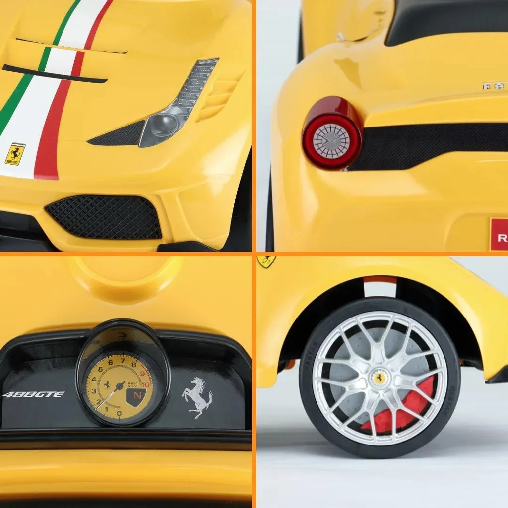 Voiture à pousser Ferrari 488 jaune pour enfant 1-3 ans avec coffre - 9