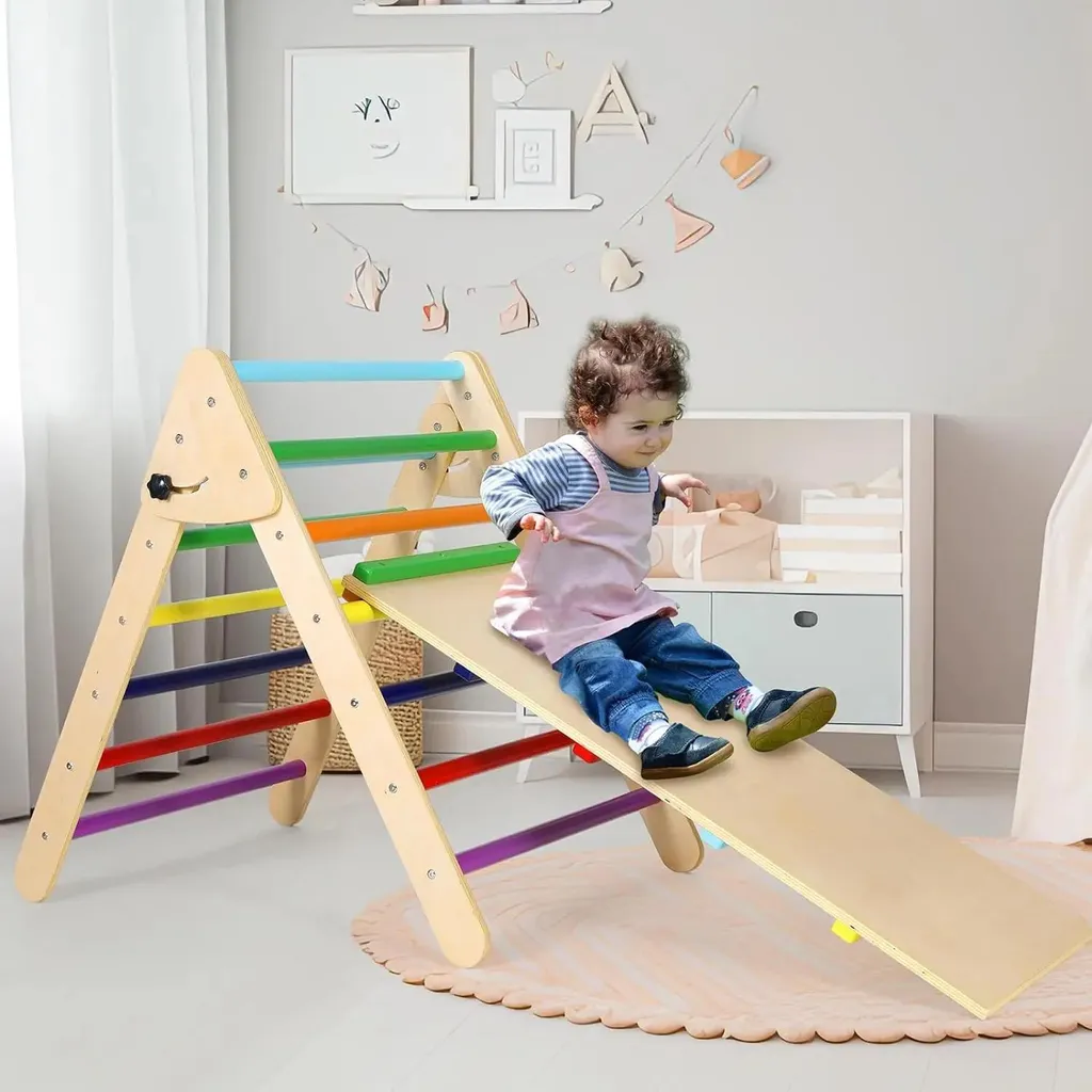 Triangle de Pikler en bois de pin pliable 2 en 1 pour enfants dès 2 ans