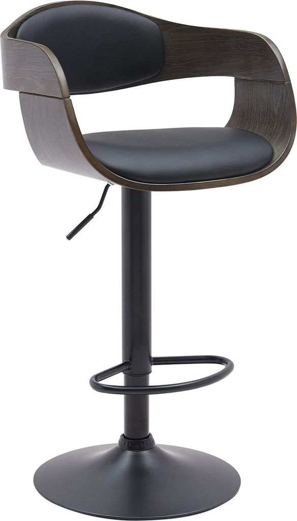 Verstellbarer Barhocker – Hochhocker – 360° drehbarer Sitz, Holzstuhlkomfort | Farbe: Schwarz/Grau | Material: Kunstleder