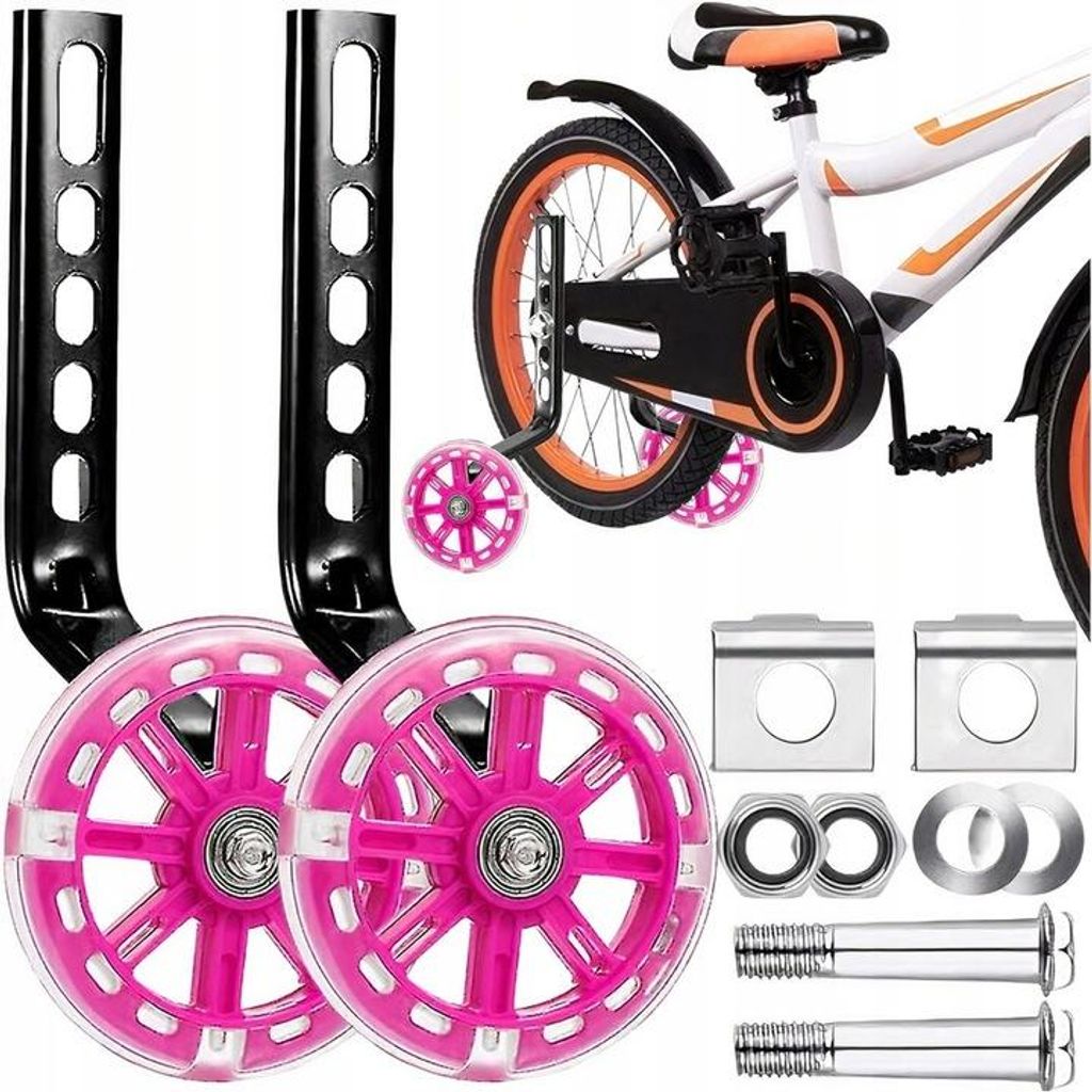 Stützräder Mit LED Rosa Für Kinderfahrrad 12–20 Zoll Produktbild 