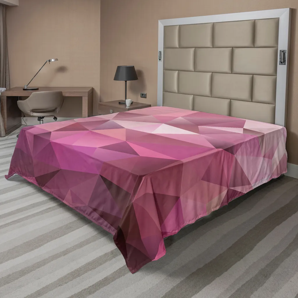 Grand drap de lit supérieur rose 244x205cm motif géométrique moderne