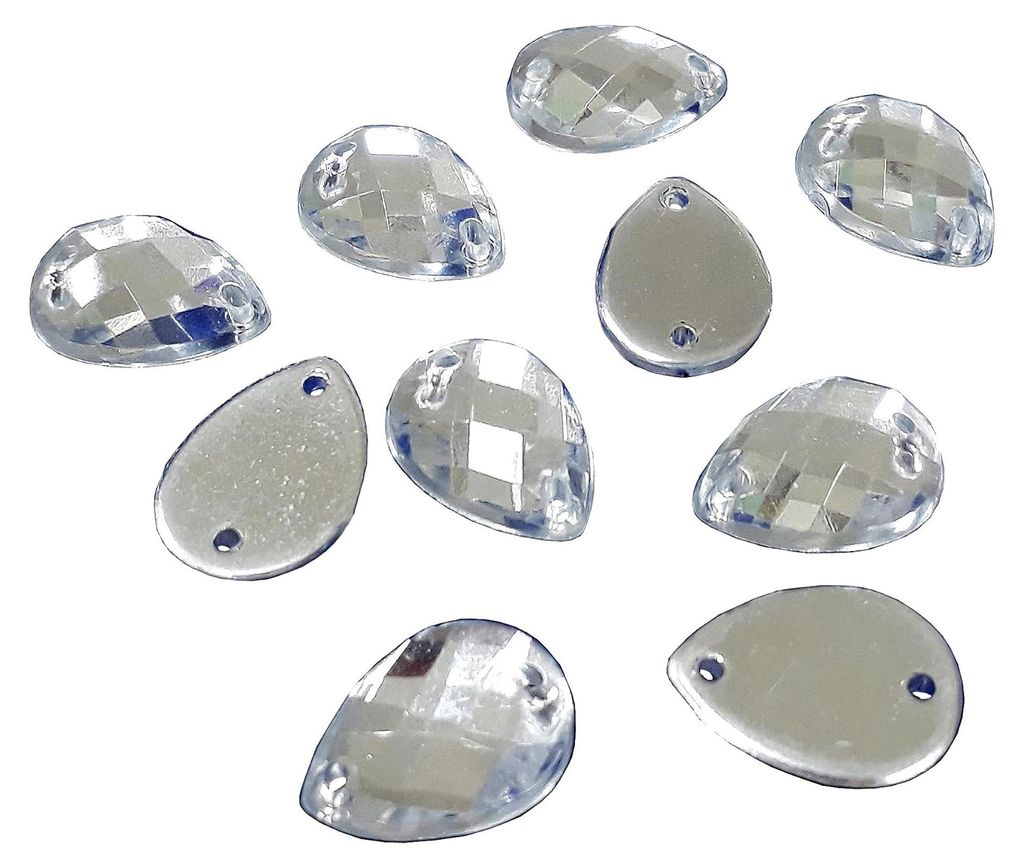 100 Stück Strasssteine zum Aufnähen, Glitzersteine im Tropfen-Set, 13x8 mm, Kristall-Acrylsteine, Crystal Flatback für Bekleidung, Basteln und D...