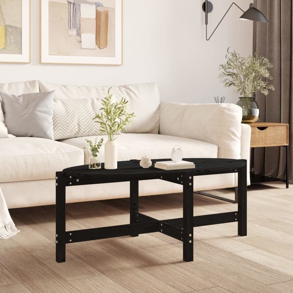 The Living Store Couchtisch Schwarz 118x63x45 cm Massivholz Kiefer
