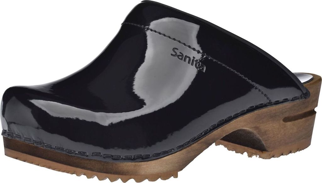 Sanita Wood-Classic Patent Open Clog Black Gr.38