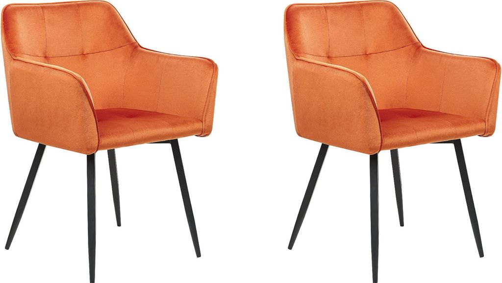 BELIANI Esszimmerstuhl 2er Set Orange Samtstoff mit Schwarzen Metallbeinen Glamourös Modern Wohnzimmer Essbereich Flur Diele Ausstattung Möbel