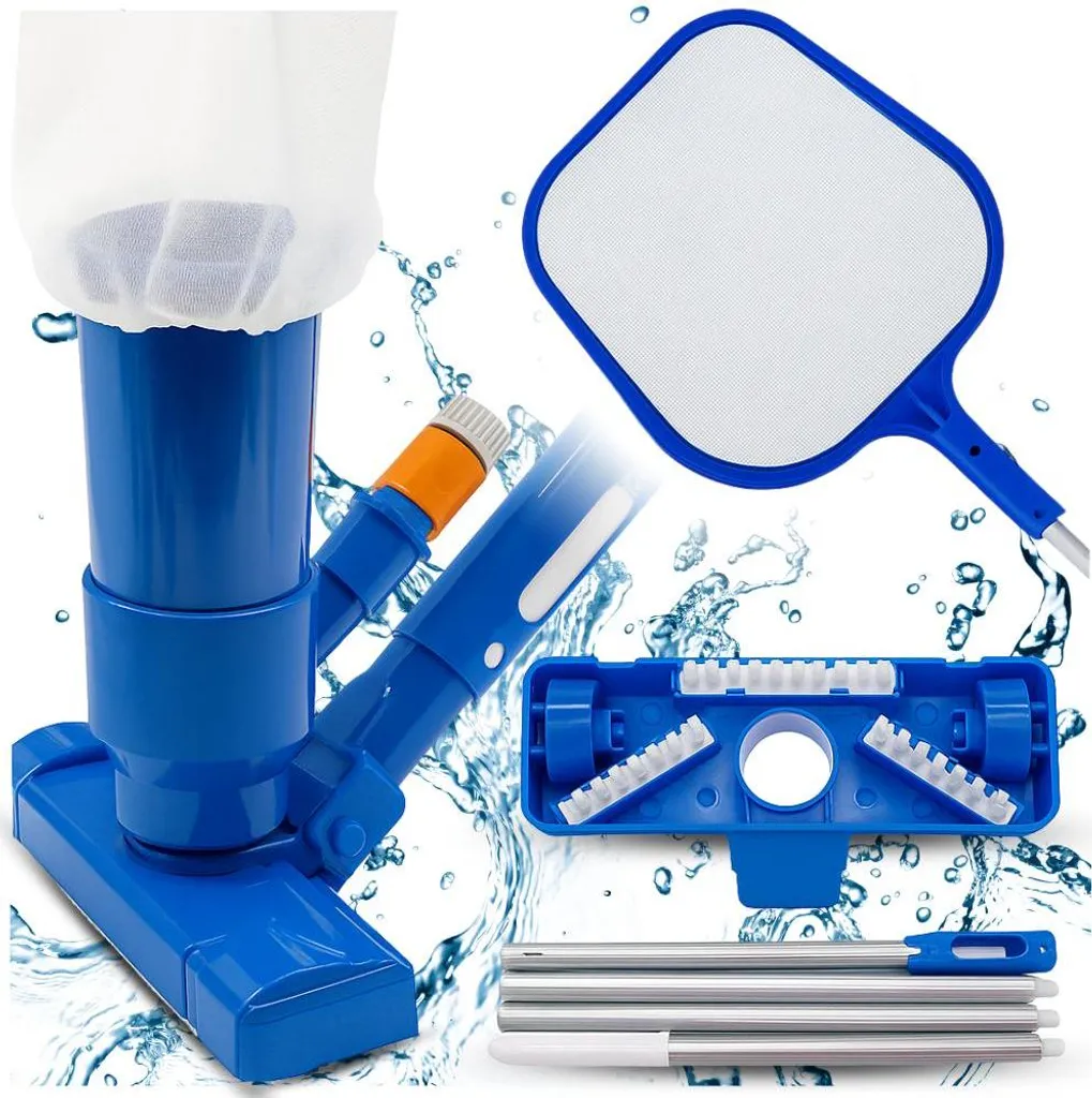 Piscina Cristallina: Set Pulizia Fondo con Aspiratore e Retino