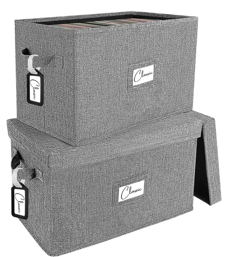 Organiseur pour Vinyles 7 pouces - Boîte de Rangement Grise x2 (160 disques)