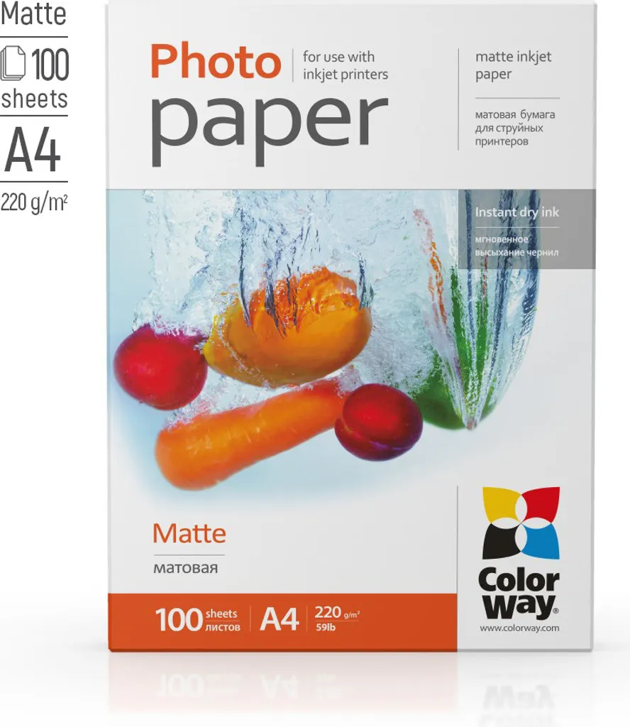 Papier Photo A4 220g Mat ColorWay Anti-Reflet Haute Densité 100 f.