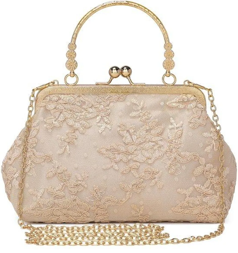Sac de soirée pour mariage champagne à fleurs, accessoire de cortège