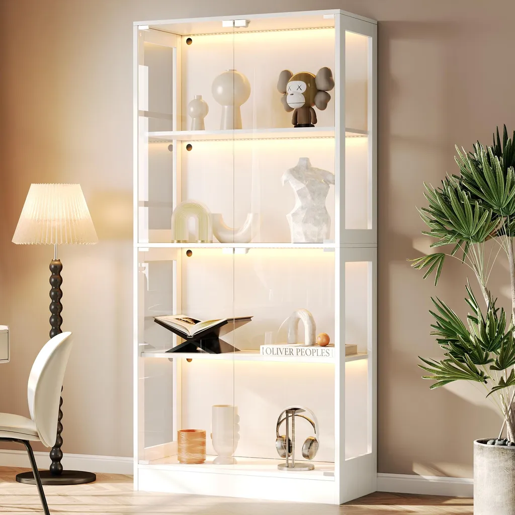 Vitrine d'Exposition pour Salon et Bureau - Design Blanc avec LED 4 Niveaux