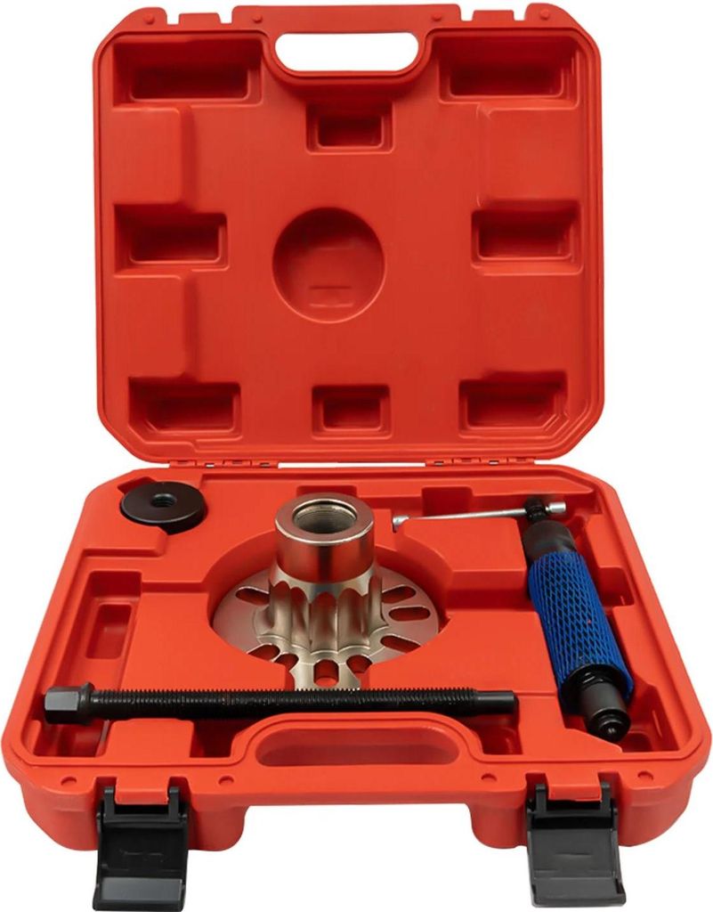 Radnaben-Abzieher Satz - Hydraulischer Antriebswellen-Abzieher - 10 t Presskraft - Zum Auspressen von Antriebswellen - Universelles Kfz-Werkzeug - Rot