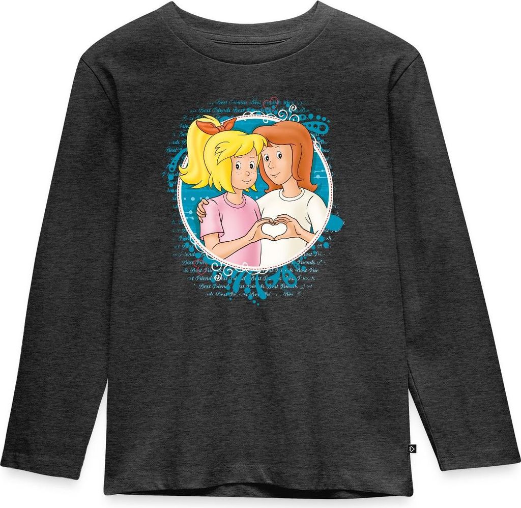 Spreadshirt Bibi Und Tina Zeichen Der Freundschaft Herz Kinder Premium Langarmshirt, 110/116 (4 Jahre), Anthrazit meliert