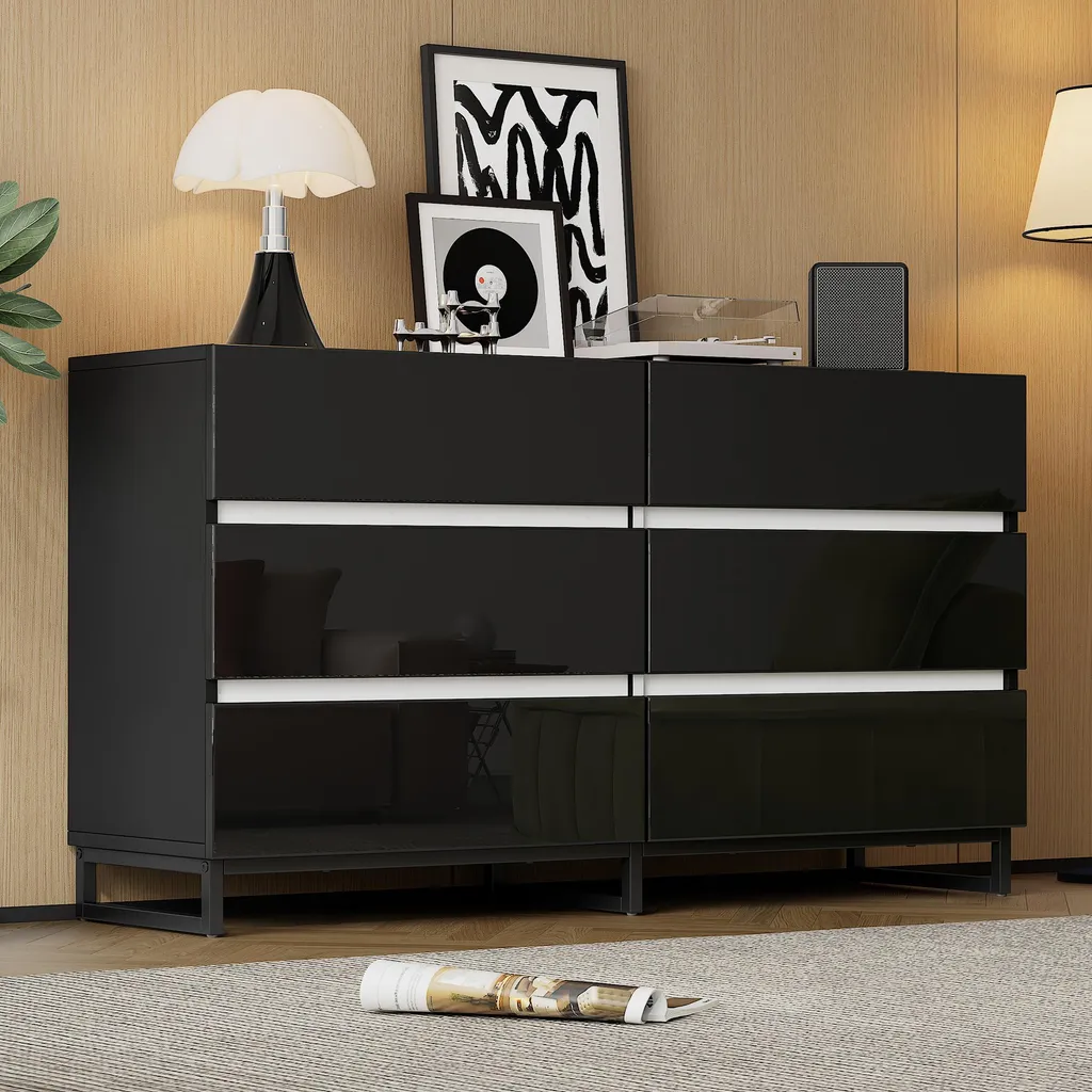 Meuble de salon blanc brillant 140cm haute capacité 3 pieds métalliques