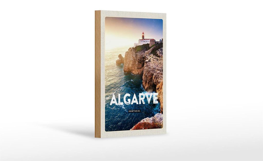 Holzschild Reise 12x18 cm Algarve Portugal Klippen Meer Produktbild 
