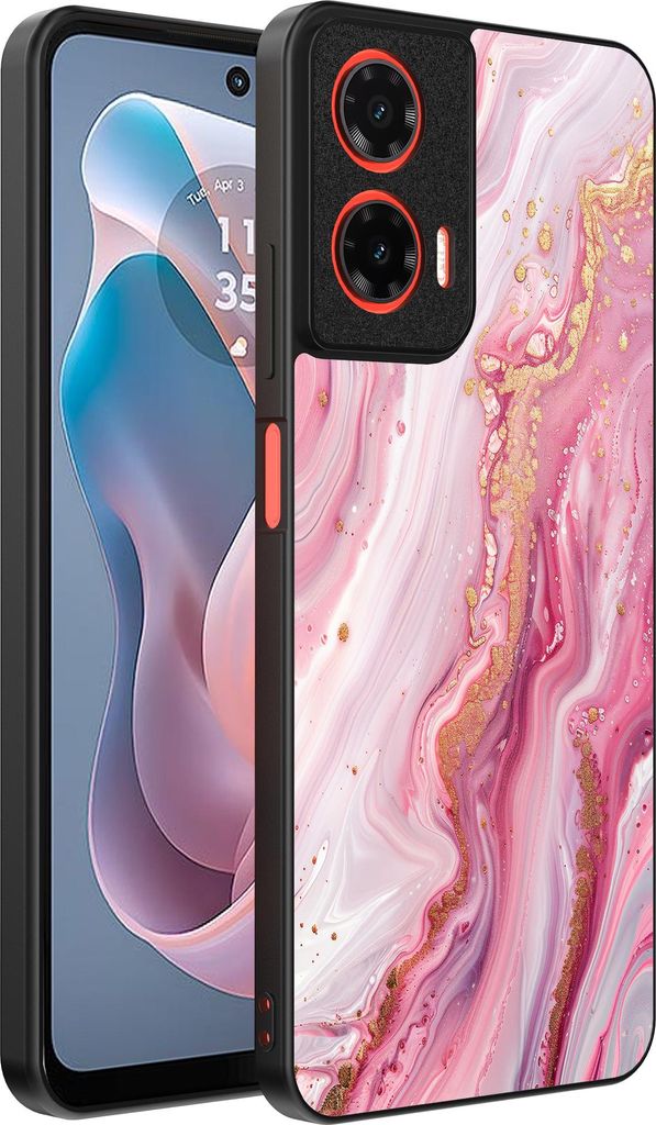 Smartphonica Handytasche passend für Motorola Moto G Play 2024 mit Marmordruck - TPU Rückabdeckung Fall Marmor Design - Pink