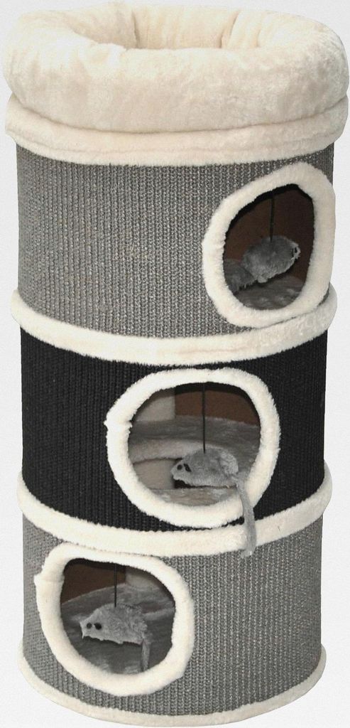 Kratztonne Bella aus Sisal, Höhe 80 cm, Spieltonne für Katzen ø 35 cm, Katzenkratzbaum mit 3 Höhlen, Katzenbaum, Kratzturm aus Sisal, Katzenmö...