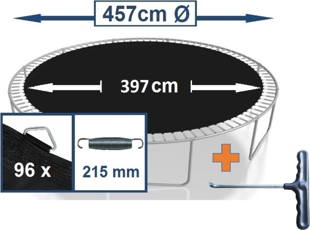 walexo Sprungtuch Sprungmatte incl. Federspanner für Trampolin Ø 457 cm 96 Ösen (Federn 21,5 cm)