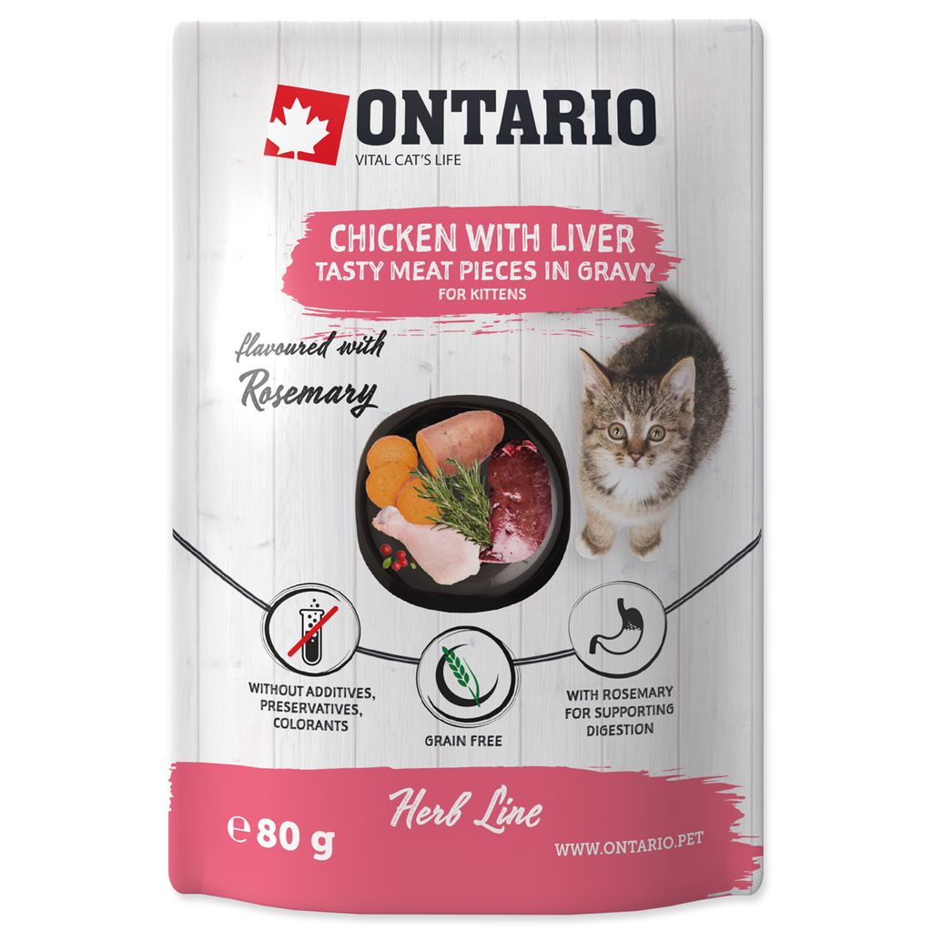 Ontario CAT Kitten Herb Chicken, Leber, Reis, Rosmarin in Sauce 80g