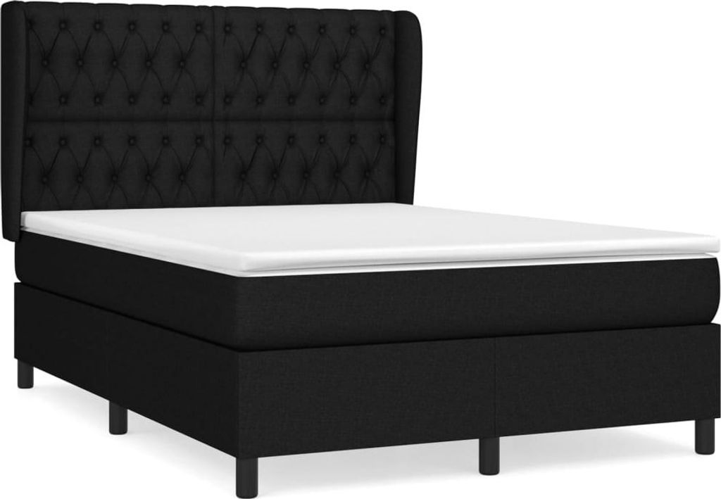 vidaXL Boxspringbett mit Matratze Schwarz 140x190 cm Stoff