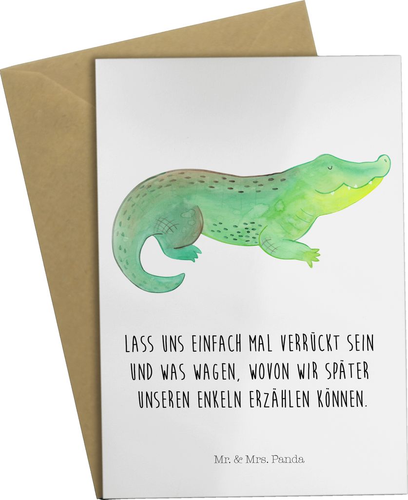 Mr. & Mrs. Panda Beileidskarte Krokodil - Weiß - Geschenk, weihnachtskarten, Abenteuerlust, Meer, Grußkarten, glückwunschkarten, einladungskarte...