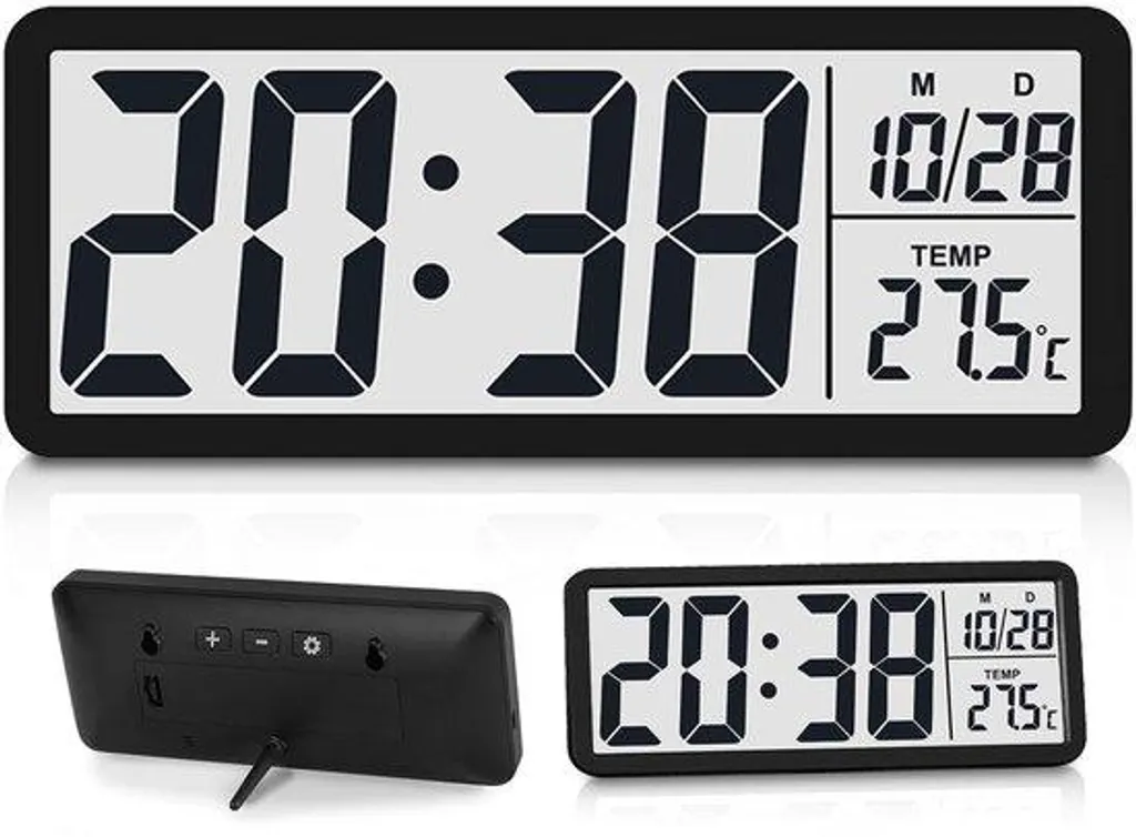 Horloge digitale murale à piles avec température et grand écran LCD