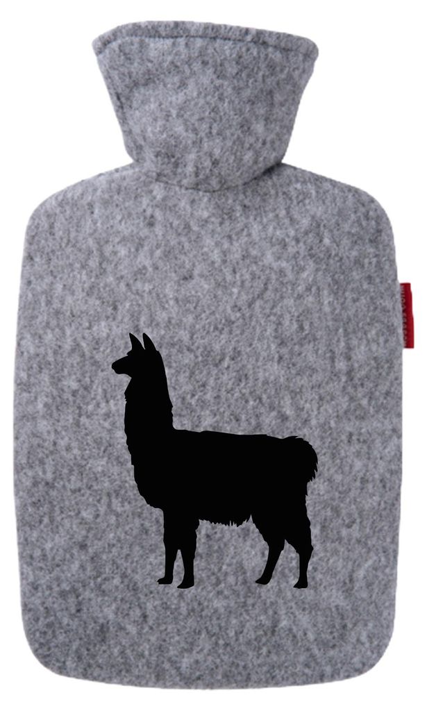 Huuraa Wärmflasche Lama Silhouette 1,8 Liter Filz Classic Filzbezug Bettflasche Geschenkidee