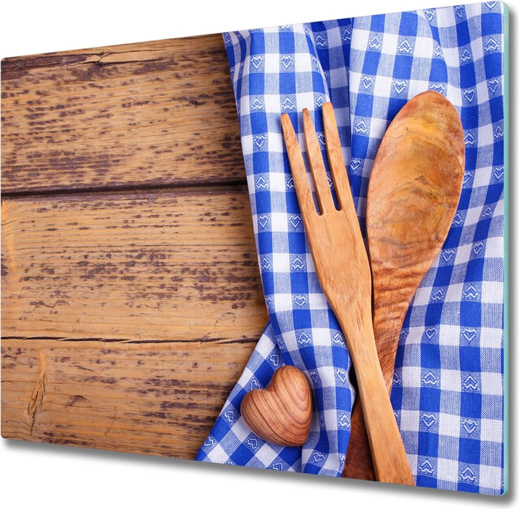 Glas Herdabdeckplatte 60x52 cm Spritzschutz Glasabdeckplatte Schneidebrett Holz Besteck