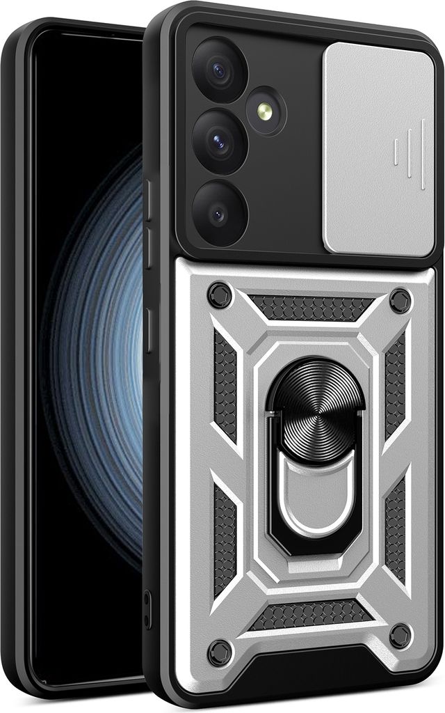 Hülle für Samsung Galaxy A55 5G mit Ring Ständer Halter Dia Kameraschutz TPU PC Hybrid Handyhülle Silber