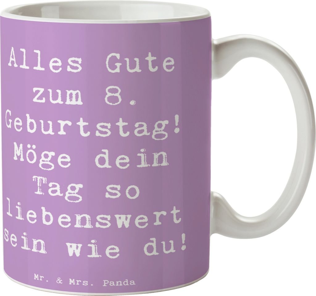 Mr. & Mrs. Panda Kaffeetasse Spruch 8. Geburtstag - Lavendeltraum - Geschenk, Alter, Becher, unvergessliche Erinnerungen, persönlicher Gruß, Kaff...