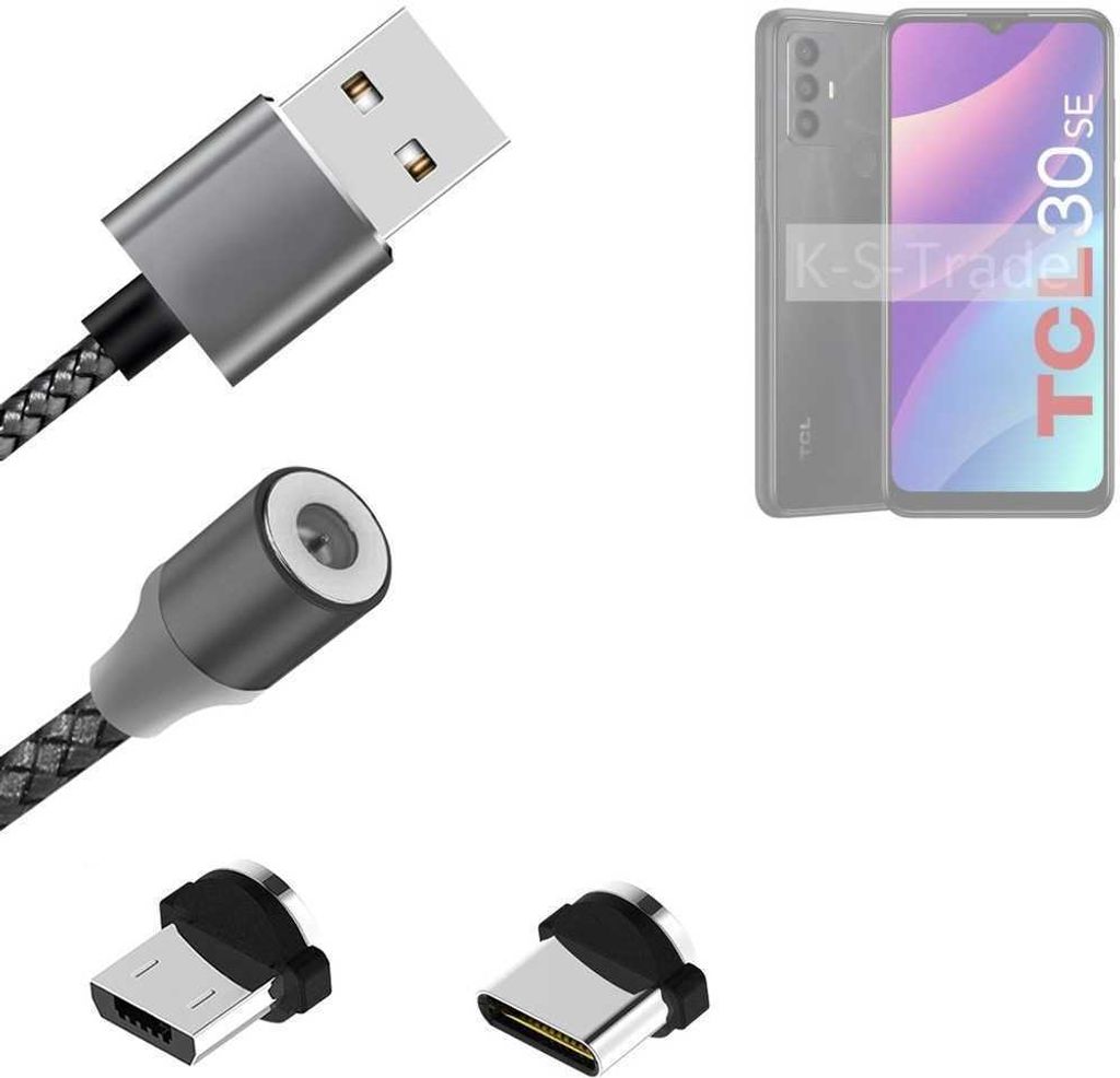K-S-Trade Hochwertiges Magnet-Lade-kabel Sync-Kabel Daten-Kabel für TCL 30 Se mit USB-Typ-C-Anschluss und Micro-USB-Anschluss 2A bis zu 480mbps