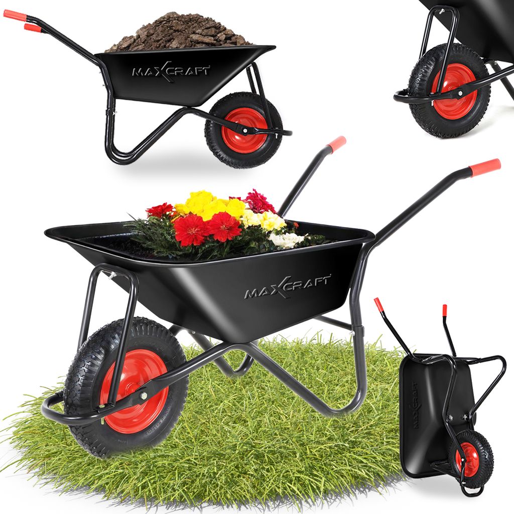 MAXCRAFT Schubkarre / Bauschubkarre Luftbereifung 250 kg 100 L Schwarz / Rot - Black Edition
