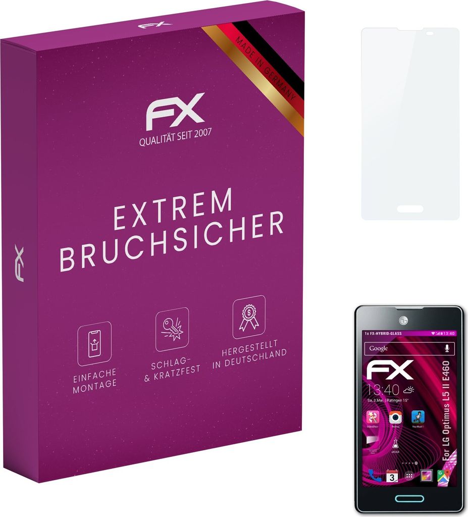 atFoliX FX-Hybrid-Glass Displayfolie kompatibel mit LG Optimus L5 II (E460) Glasfolie
