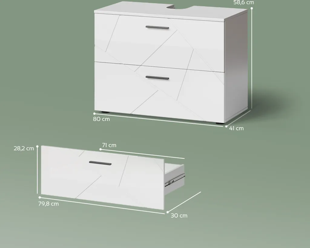 Mobile Bagno Sottolavabo Bianco Lucido Livinity Ronco 80 cm Moderno - 3