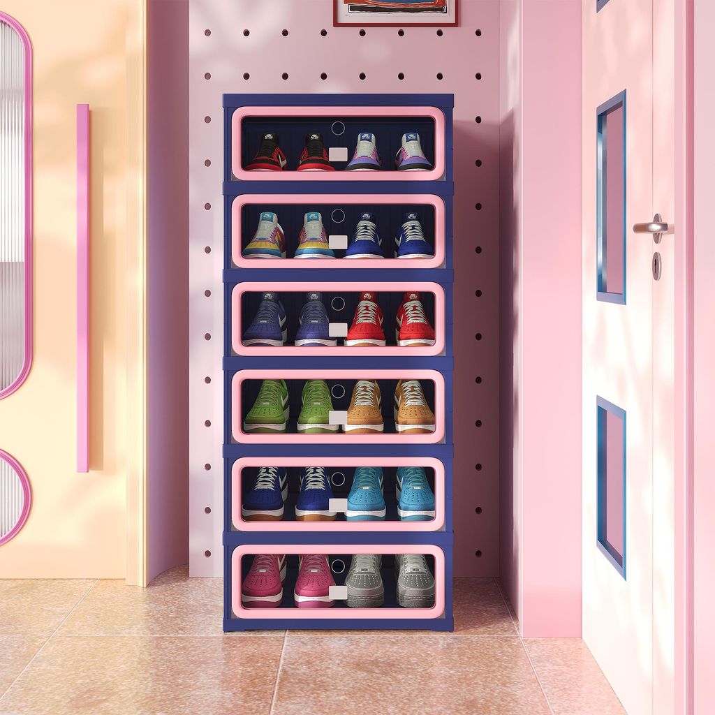 ProximaX Schuhschrank 45x34,5x105,5 cm, 6 Ebenen Blau-Rosa