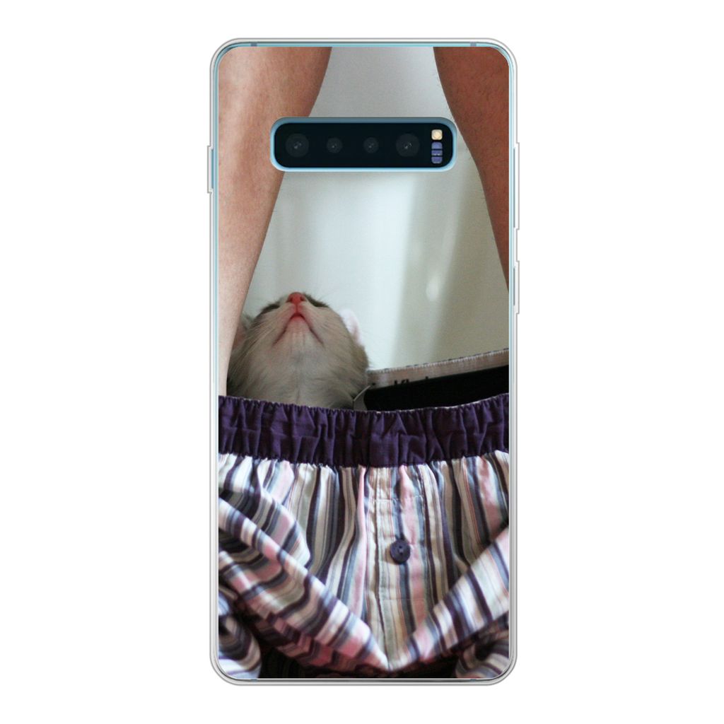 MuchoWow Handyhülle Schutzhülle Hülle für Samsung Galaxy S10 Plus Katze - Hose - Toilette Silikon Softcase Handy Hülle - Schutzhülle