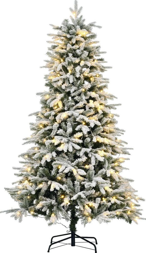Künstlicher Weihnachtsbaum, Christbaum, inkl. Kunstschnee, LED-Lichter, 180 cm, Grün + Weiß