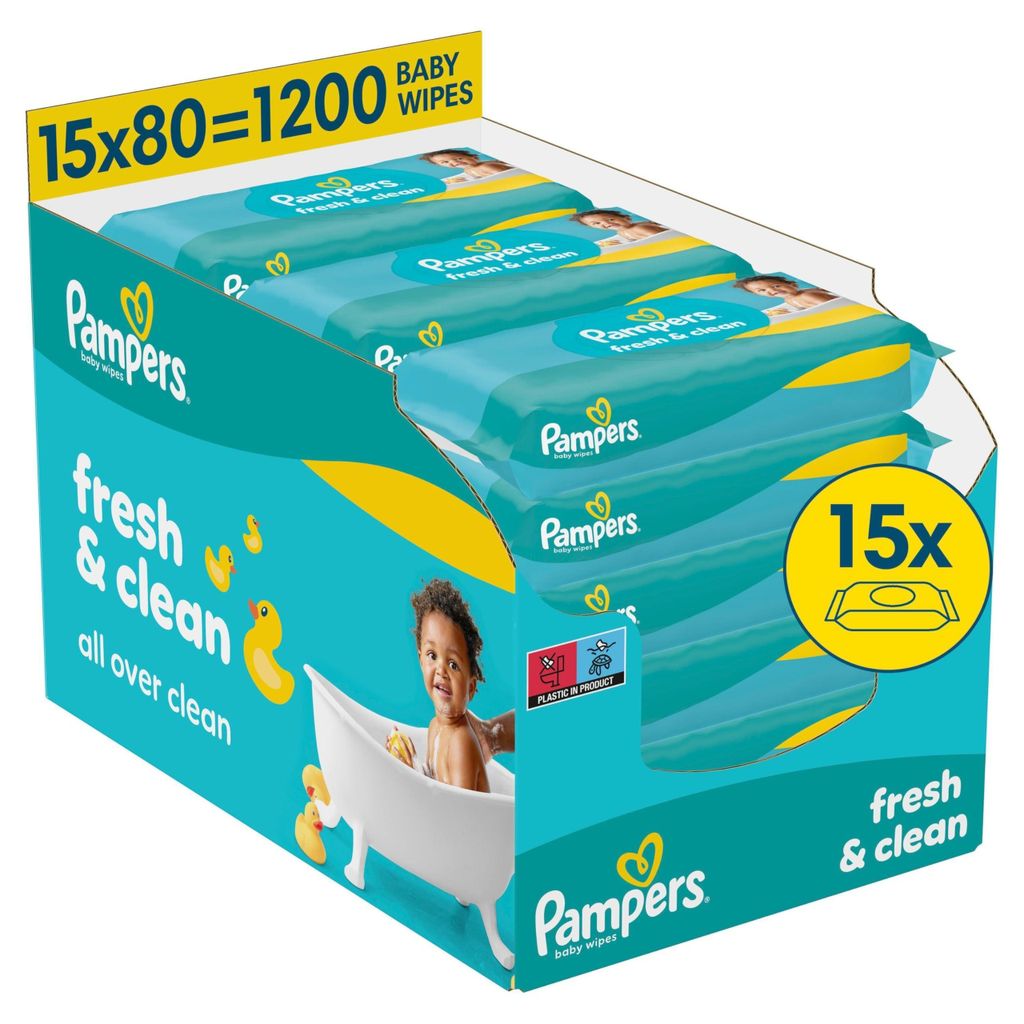 Pampers Fresh Clean vlhčené ubrousky 15 balení po 80 ks, Obrázek produktu 