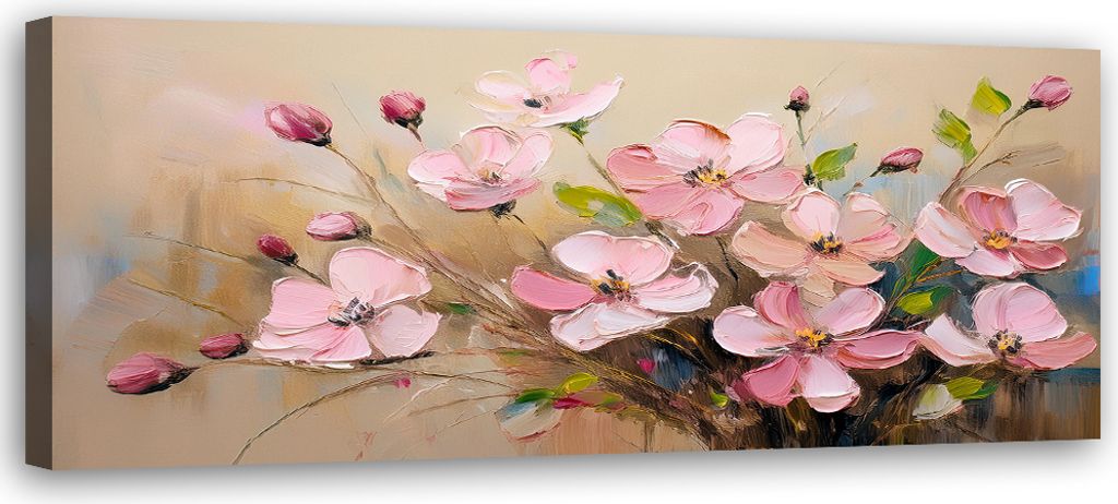 Leinwandbild Puderrosa Blumen Gemalte Pflanzen 120x40 Feeby Rosa bild für die wand bereit zum aufhängen